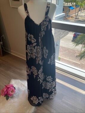 Oscar de la Renta Black Pink Floral Slip Dress small